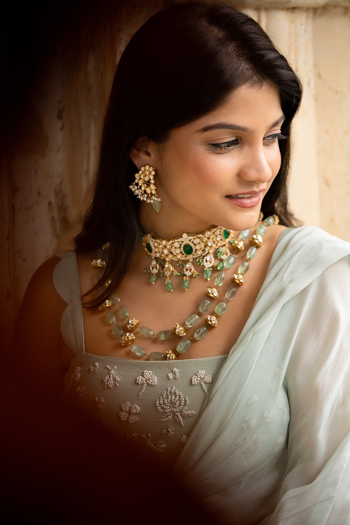 Gold Plated Kundan Polki Handcrafted Dangler Earrings In Sterling Silver