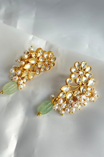 Gold Plated Kundan Polki Handcrafted Dangler Earrings In Sterling Silver