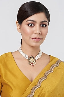 Gold Plated Kundan Polki Choker Necklace In Sterling Silver