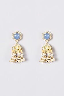 Gold Plated Kundan Polki Earrings In Sterling Silver