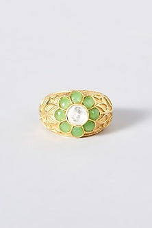 Gold Plated Kundan Polki Ring In Sterling Silver