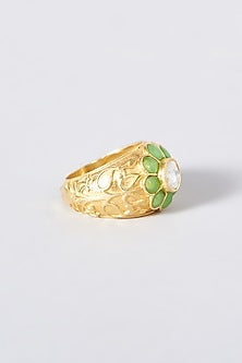 Gold Plated Kundan Polki Ring In Sterling Silver