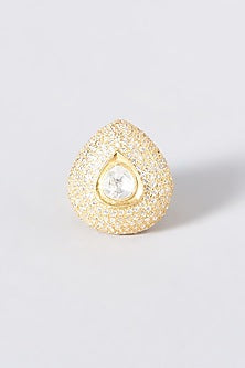 Gold Plated Ring With Kundan Polki In Sterling Silver
