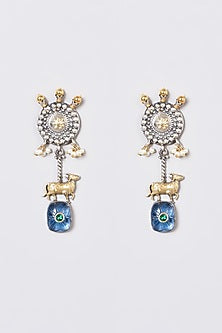 Gold Plated Synthetic Stones Earrings In Sterling Silver