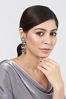 Gold Plated Synthetic Stones Earrings In Sterling Silver