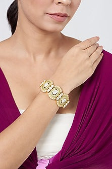 Gold Plated Kundan Polki Bangle In Sterling Silver