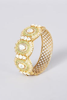 Gold Plated Kundan Polki Bangle In Sterling Silver
