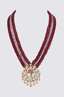 Gold Plated Kundan Polki Long Necklace In Sterling Silver