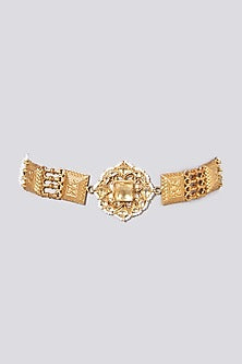 Gold Plated Choker Necklace With Kundan Polki In Sterling Silver