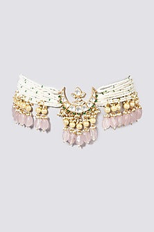 Gold Plated Kundan Polki Choker Necklace In Sterling Silver