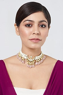 Gold Plated Kundan Polki Choker Necklace In Sterling Silver