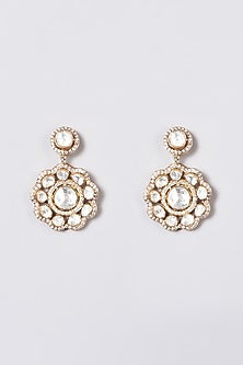 Gold Plated Kundan Polki Necklace Set In Sterling Silver