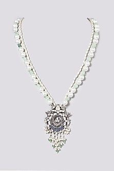 Gold Plated Kundan Polki Long Necklace In Sterling Silver