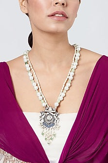 Gold Plated Kundan Polki Long Necklace In Sterling Silver