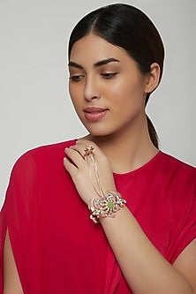 Rose Gold Finish Freshwater Pearls Hand Harness