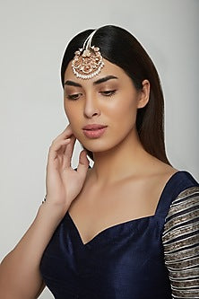 Rose Gold Finish Cubic Zirconia Maang Tikka