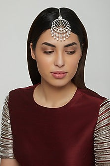 White Finish Crystal Baguettes Maang Tikka