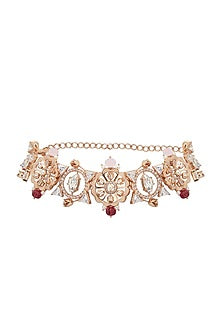 Rose Gold Finish Carved Stones Choker Necklace