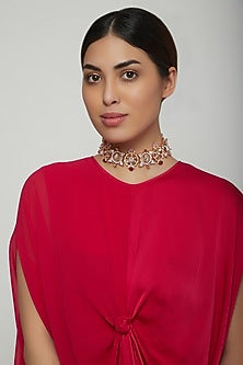Rose Gold Finish Carved Stones Choker Necklace