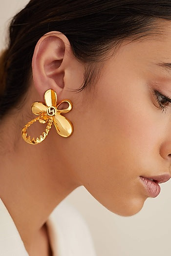 Gold Plated Tuberose Stud Earrings