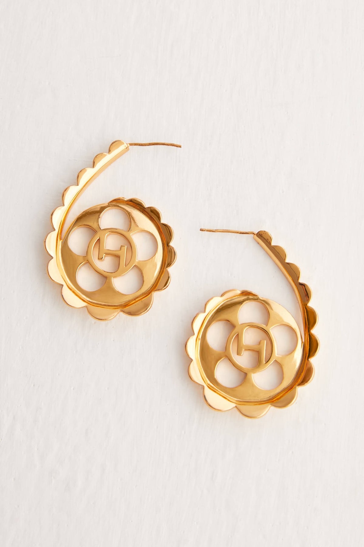 Gold Plated Scalloped Hoop Earrings