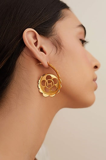 Gold Plated Scalloped Hoop Earrings