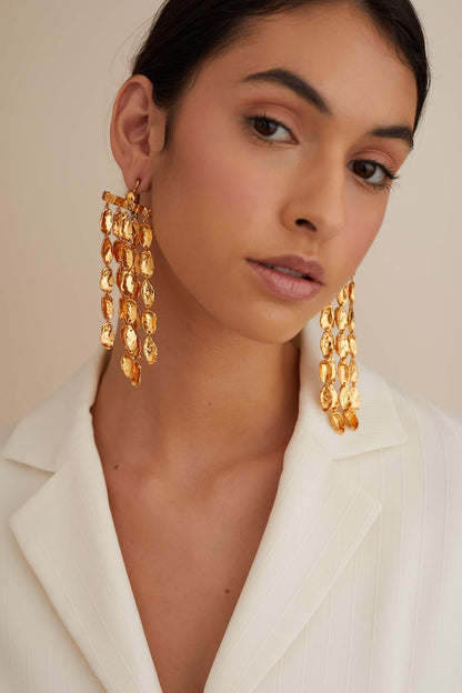 Gold Plated Dewdrop Statement Earrings