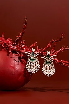 Rose Gold Plated Jade Green Crystal Le Palm Fish Earrings