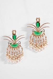 Rose Gold Plated Jade Green Crystal Le Palm Fish Earrings