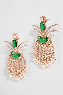 Rose Gold Plated Jade Green Crystal Le Palm Fish Earrings