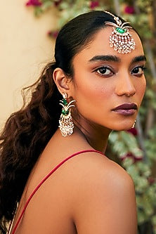 Rose Gold Plated Jade Green Crystal Le Palm Fish Earrings
