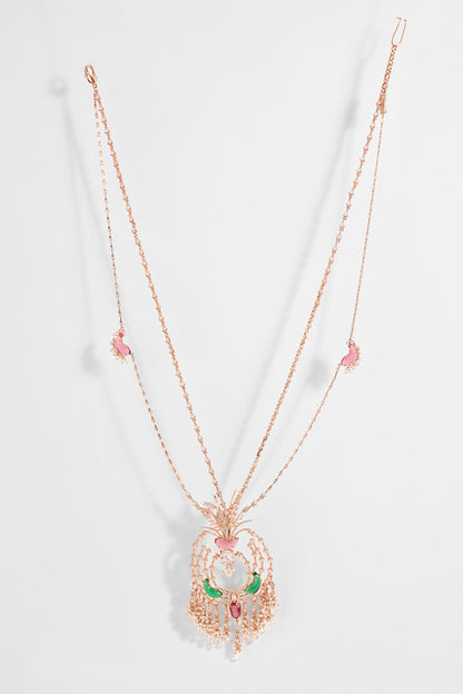 Rose Gold Plated Crystal & Cubic Zircon Palm Le Grande Pendant Necklace