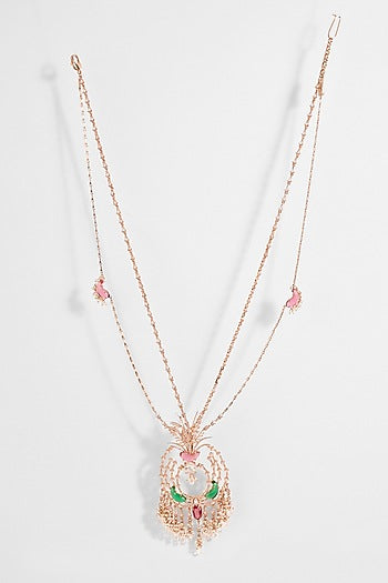 Rose Gold Plated Crystal & Cubic Zircon Palm Le Grande Pendant Necklace