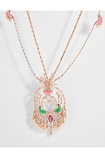 Rose Gold Plated Crystal & Cubic Zircon Palm Le Grande Pendant Necklace