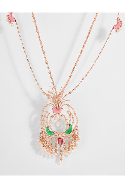 Rose Gold Plated Crystal & Cubic Zircon Palm Le Grande Pendant Necklace