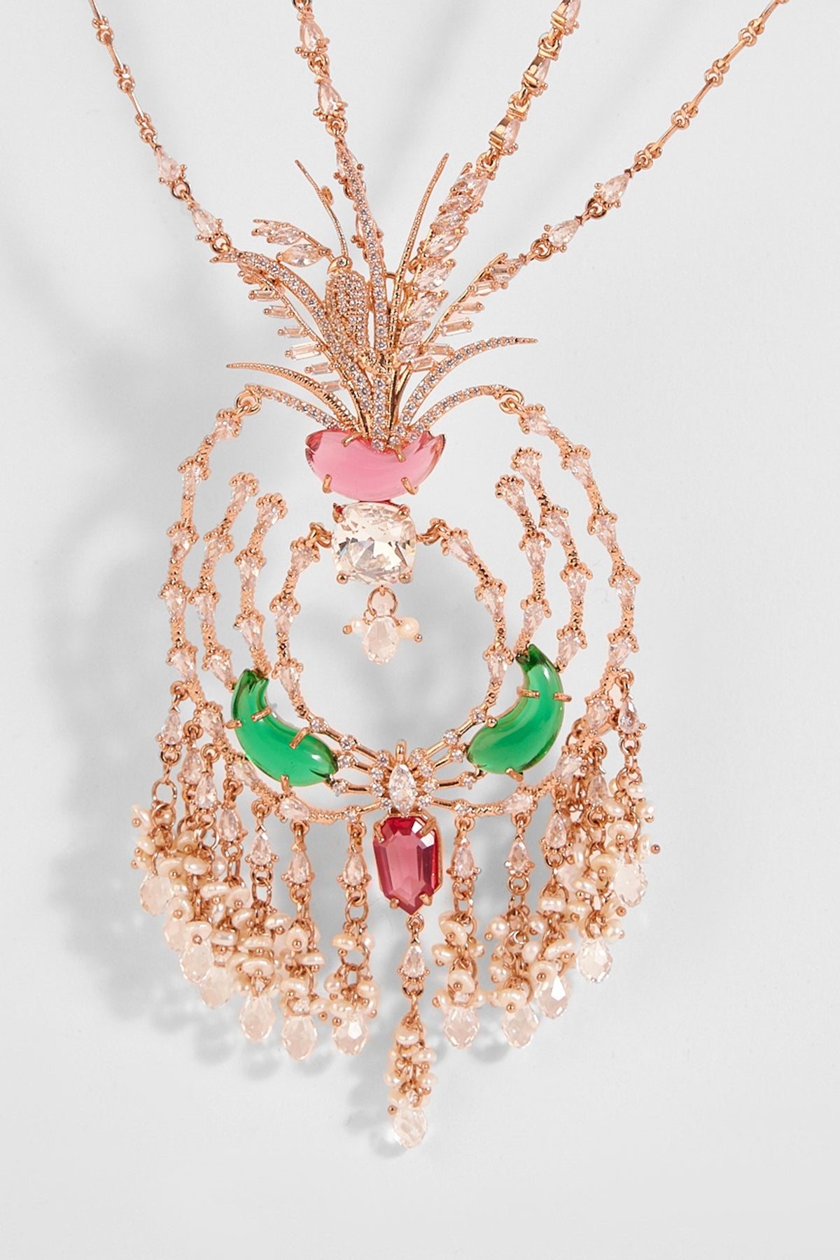 Rose Gold Plated Crystal & Cubic Zircon Palm Le Grande Pendant Necklace