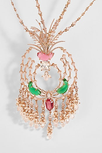 Rose Gold Plated Crystal & Cubic Zircon Palm Le Grande Pendant Necklace