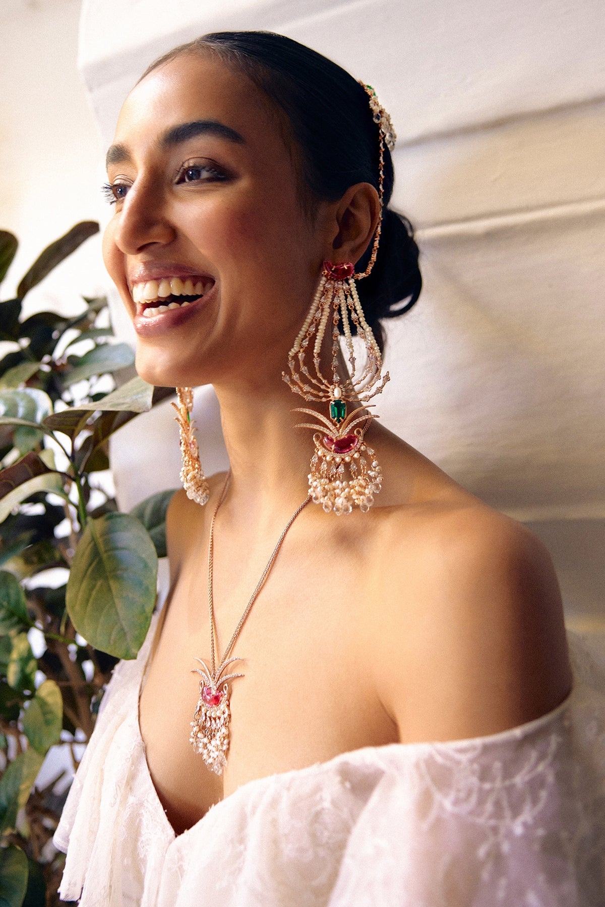 Rose Gold Plated Crystal & Cubic Zircon Palm Le Grande Sahara Dangler Earrings