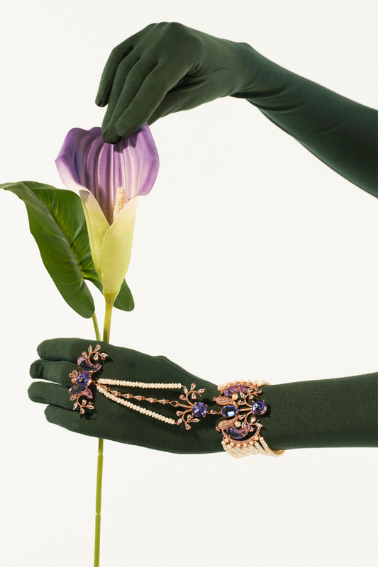 Rose Gold Plated Tanzanite Cushion Cut Crystal Le Palmetto Hand Harness