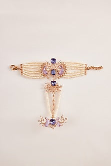 Rose Gold Plated Tanzanite Cushion Cut Crystal Le Palmetto Hand Harness