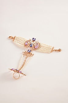 Rose Gold Plated Tanzanite Cushion Cut Crystal Le Palmetto Hand Harness