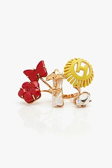 Gold Plated Keshi Pearl & Lacquered OH Monogram Ring