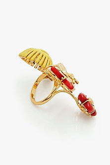Gold Plated Keshi Pearl & Lacquered OH Monogram Ring