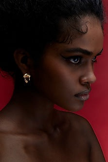 Gold Plated Shroom Motif Sculpt Stud Earrings