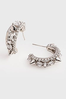 Silver Finish Swarovski Crystal Hoop Earrings