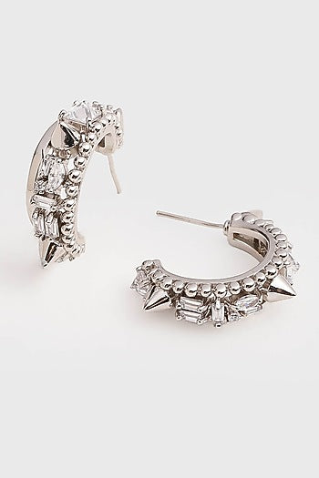 Silver Finish Swarovski Crystal Hoop Earrings