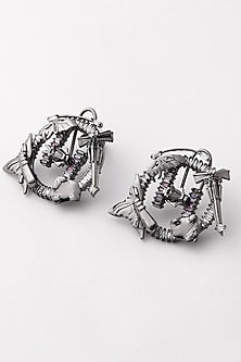 Gunmetal Plated Multi Colored Stone Stud Earrings