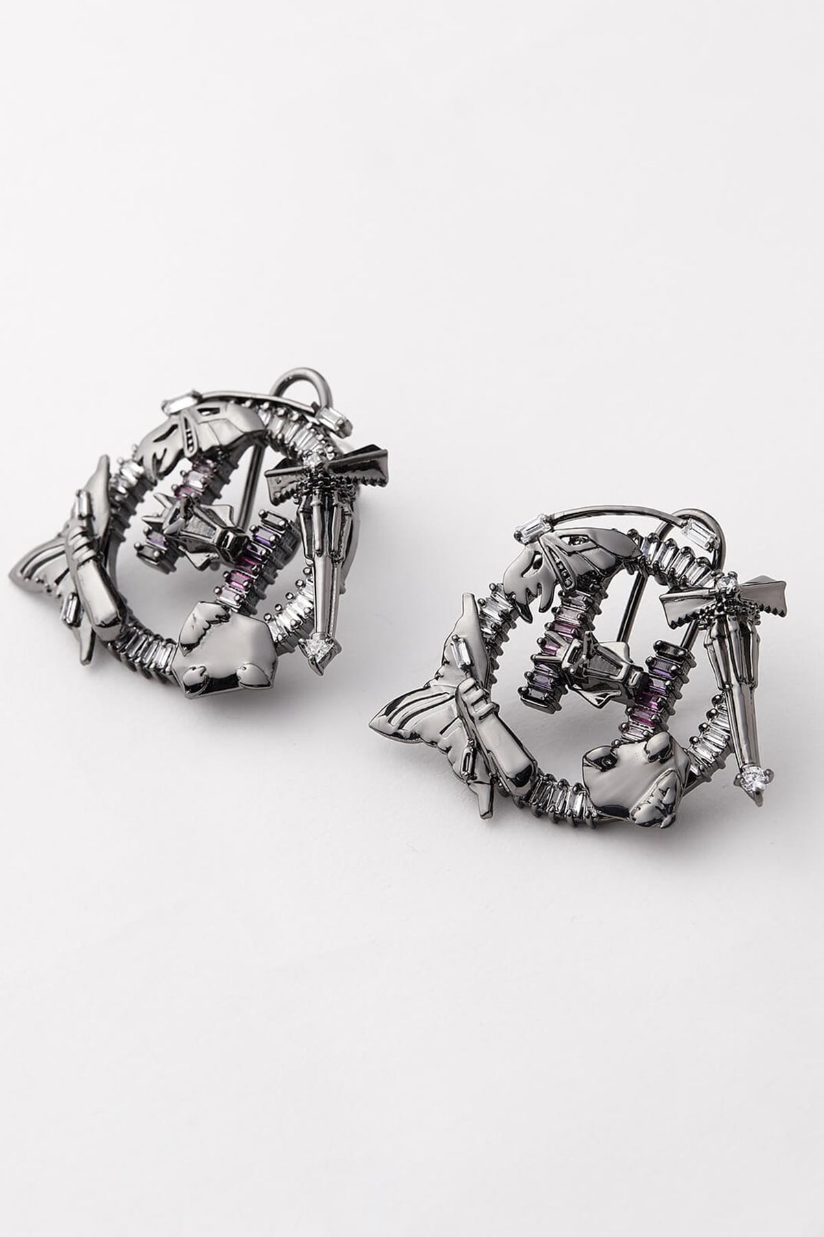 Gunmetal Plated Multi Colored Stone Stud Earrings