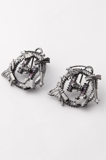 Gunmetal Plated Multi Colored Stone Stud Earrings