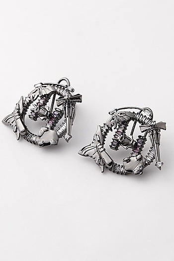 Gunmetal Plated Multi Colored Stone Stud Earrings